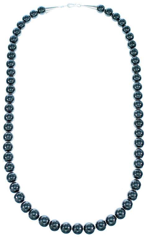 Hematite American Indian Genuine Sterling Silver Bead Necklace RX107850